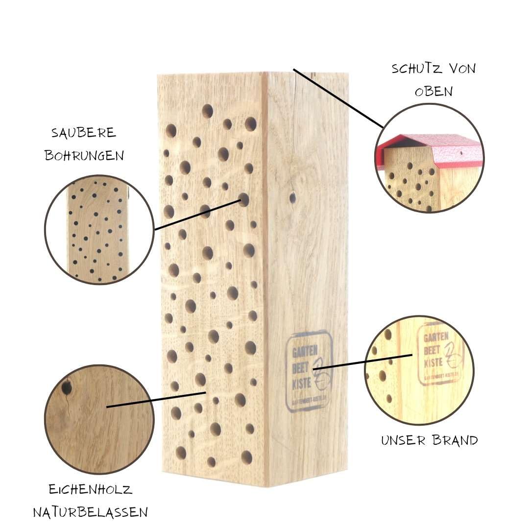 Bienenhotel Stamm Insektenhotel Wildbienen Eiche Massivholz Hartholz Wildbienenhotel Nisthilfe Bienen (Natur unbehandelt, 25 cm)