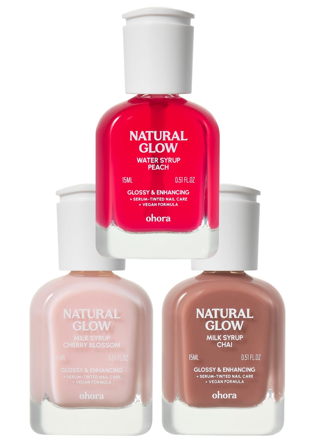 ohora Natural Glow Syrup Nail Strengthener Set (Peach & Cherry Blossom & Chai) - Professional Salon-Quality Nail Care