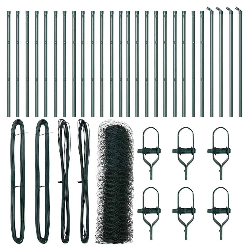 Green Steel PVC Fence Post 50 x 0.6 m 50 mm Mesh Garden Perimeter Security Outdoor Support Barrier for Dog Pet Enclosure Terrace Decorative Yard 26 Pack Assembly Required