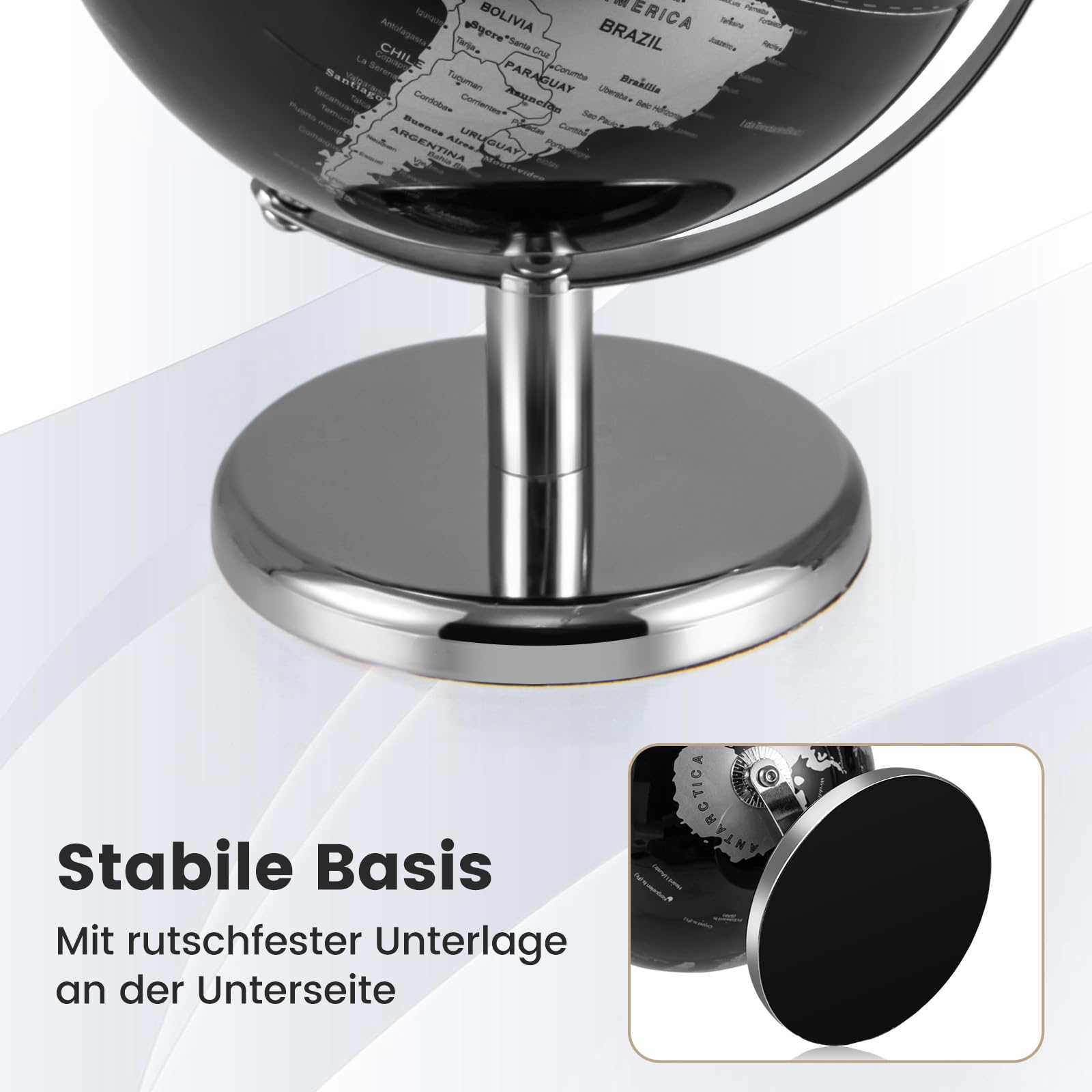 COSTWAY 20cm Globus - Englische Karte, 360° drehbar, Weltkugel mit Metallständer, pädagogisches/geographices Schülerglobus, Globus Deko, Erdkugel modern, für Zuhause, Büro & Schule (Silber)