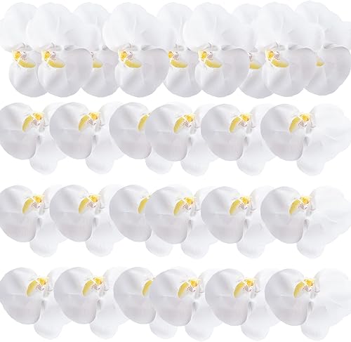 HinyoCo 24 piezas de decoraciones de orquídeas artificiales de poliuretano de tacto real, cabezas de orquídea falsas, cabezas de flores falsas para