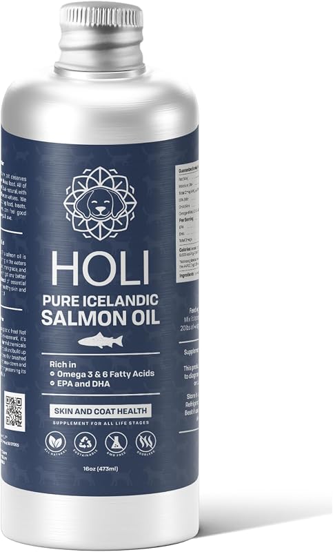 Óleo de salmão para cães e gatos HOLI com Ômega 3 EPA e DHA, frasco de aproximadamente 454 g