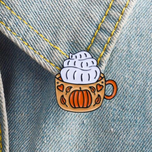 Image of Pumpkin Cup Enamel Pin Cute Pumpkin Enamel Pins with Safety Backing Cartoon Pumpkin Cup Charms Accessories Pumpkin Stuff Gift Jewelry Backpack Lapel Brooches for Women