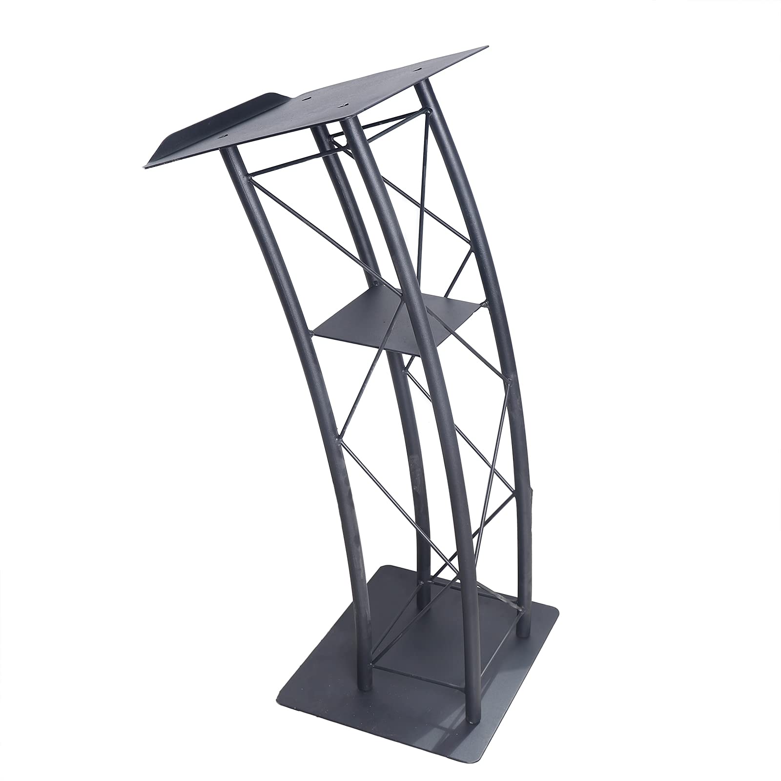 LIAPDG Metal Wood Curved Podium, Portable Church Podium Detachable Black Curved Podium Black Wrought Iron Podium for 4S Shops, Hotel Welcome Desks