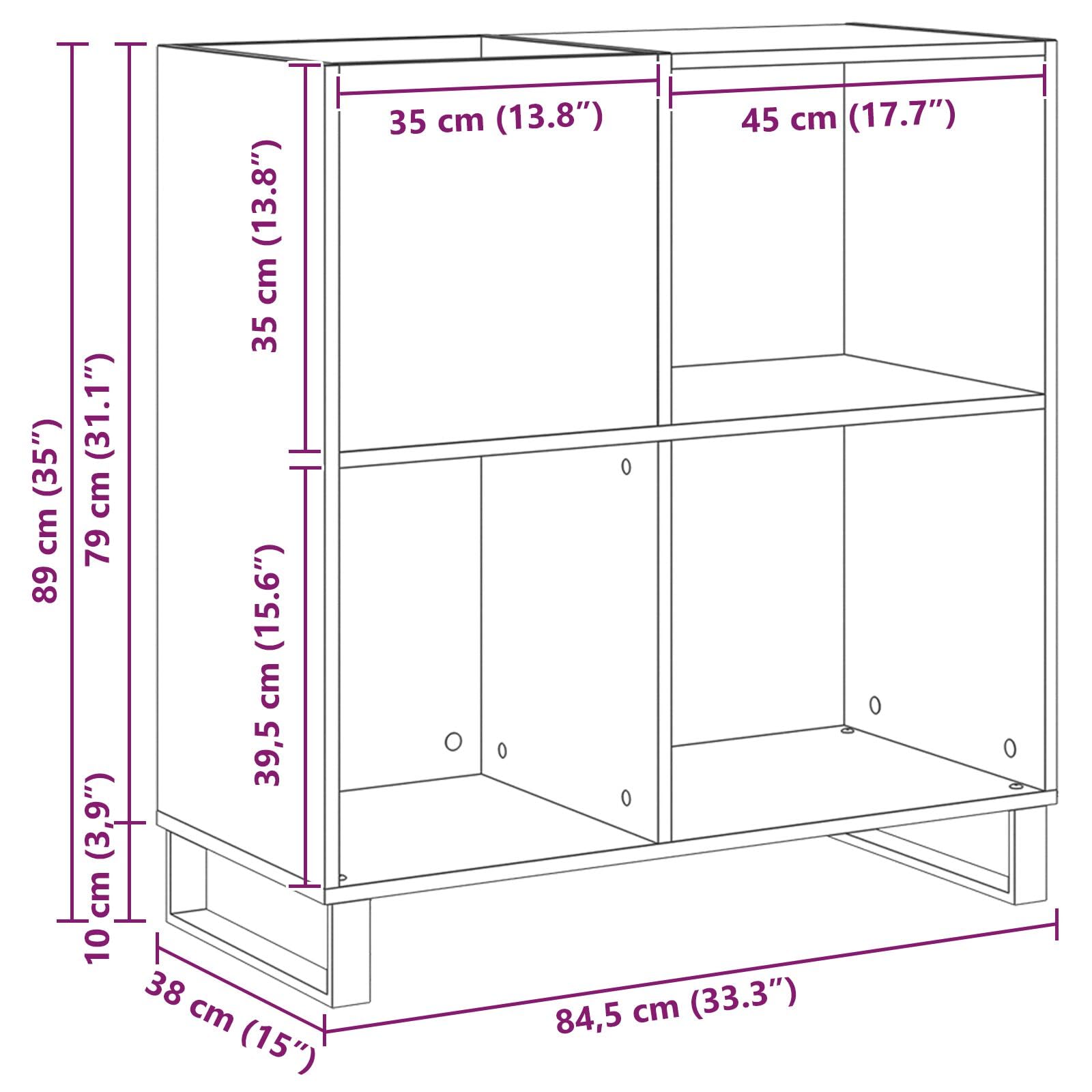 Brokky 862916 Mobile per Vinili Rovere Nero 84.5x38x90 cm Legno Ingegnerizzato Giradischi Vinili Stand Tavolino con Archiviazione Record in Vinile,Espositore per Dischi,Gabinetto del Supporto da Recor