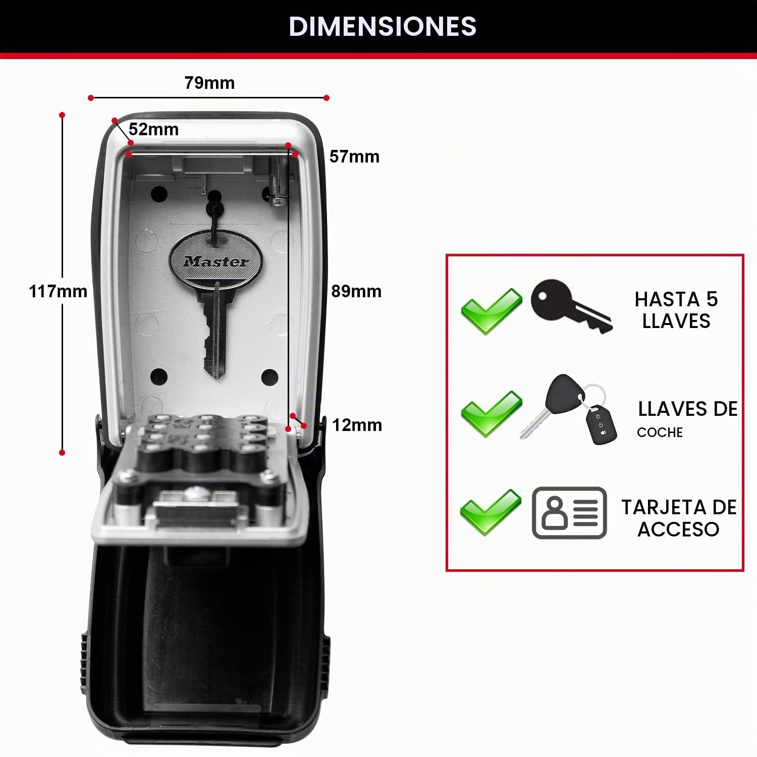 Master Lock Caja fuerte para llaves [Medium] [Montaje mural] [Pulsador]- 5423EURD - Caja de seguridad