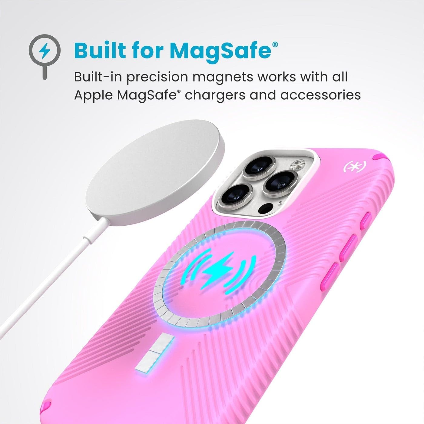 Speck Presidio2 Grip MagSafe Case for Apple iPhone 16 Pro, True Pink/Shocking Pink