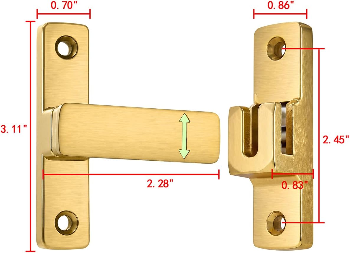 Gold 90/180 Degree Barn Door Lock ，Premium Zinc Alloy Latch - Flip Gate Latches ，for Cabinets, Barn, Bathroom & Garden Doors - Secure Sliding Door Hardware(Luminous)