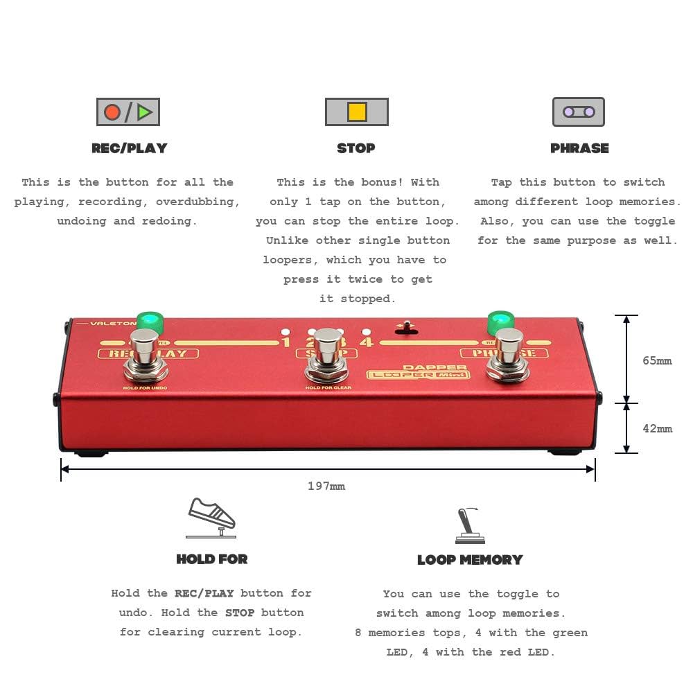 ギター Valeton Effects Strip Dapper Looper Mini Valeton Dapper Looper Mini USB Storage Loop Station Looping