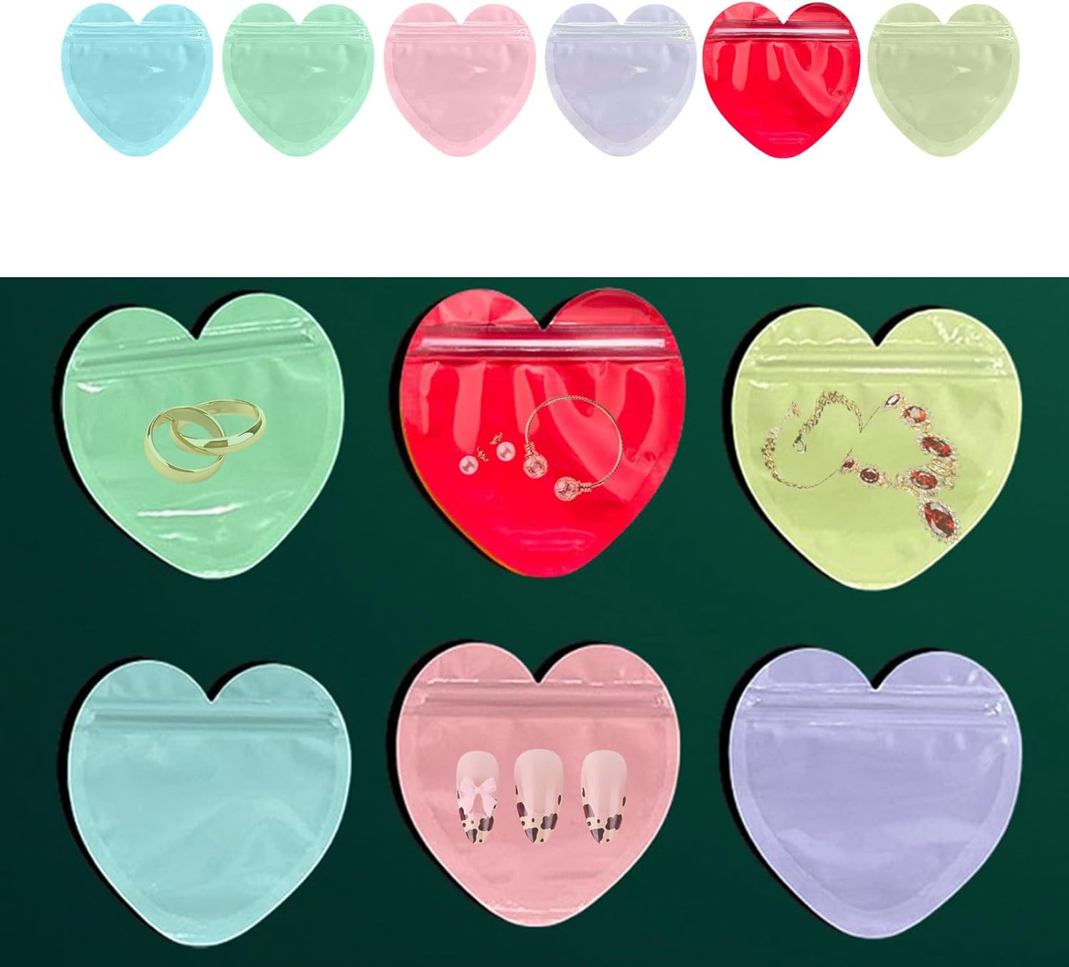 Kingke 300ピース スタイリッシュ ラブハート型ジュエリーポーチ カラフルなシーリングバッグ 誕生日パーティー 300個 スタイリッシュ ラブハート型ジュエリーポーチ カラフルなシーリングバッグ 誕生日パーティーやウェディングギフトのパッケージ