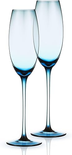 Juego de 2 copas de champán de colores, elegantes copas de champán, 7.3 onzas (azul)