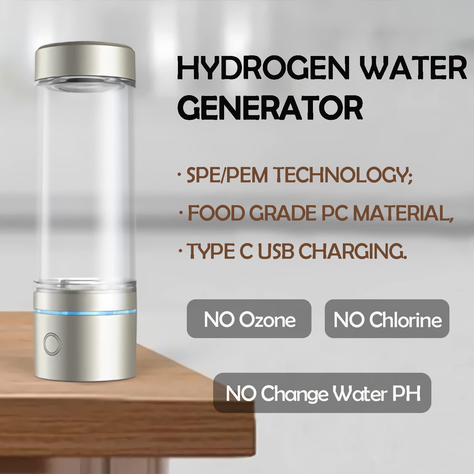 Bottiglia d'acqua per idrogeno con tecnologia PEM e bottiglia d'acqua per idrogeno Spe, purificatore d'acqua ionizzato portatile ricaricabile tramite USB per ufficio, viaggi e lavoro (240 ml)