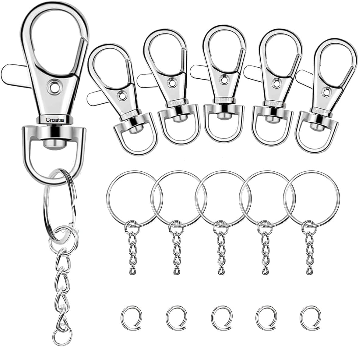 Croatia 10 Nos Premium Swivel Snap Hook and Key Rings with Chain and Jump Rings (Silver) for Keychain Lanyard DIY Jewelry Crafts Accessories(10 Pcs Snap Hooks+10 Pcs Keychain Rings with Jump Rings) (B0D9KF159J) Amazon Price History, Amazon Price Tracker