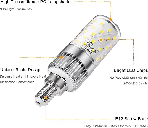 Miniatura 3 de Bombillas LED E12, bombillas LED de candelabro de 12 W, equivalente a 100 W, bombillas de araña blanca diurna de 6000 K, bombillas de ventilador de