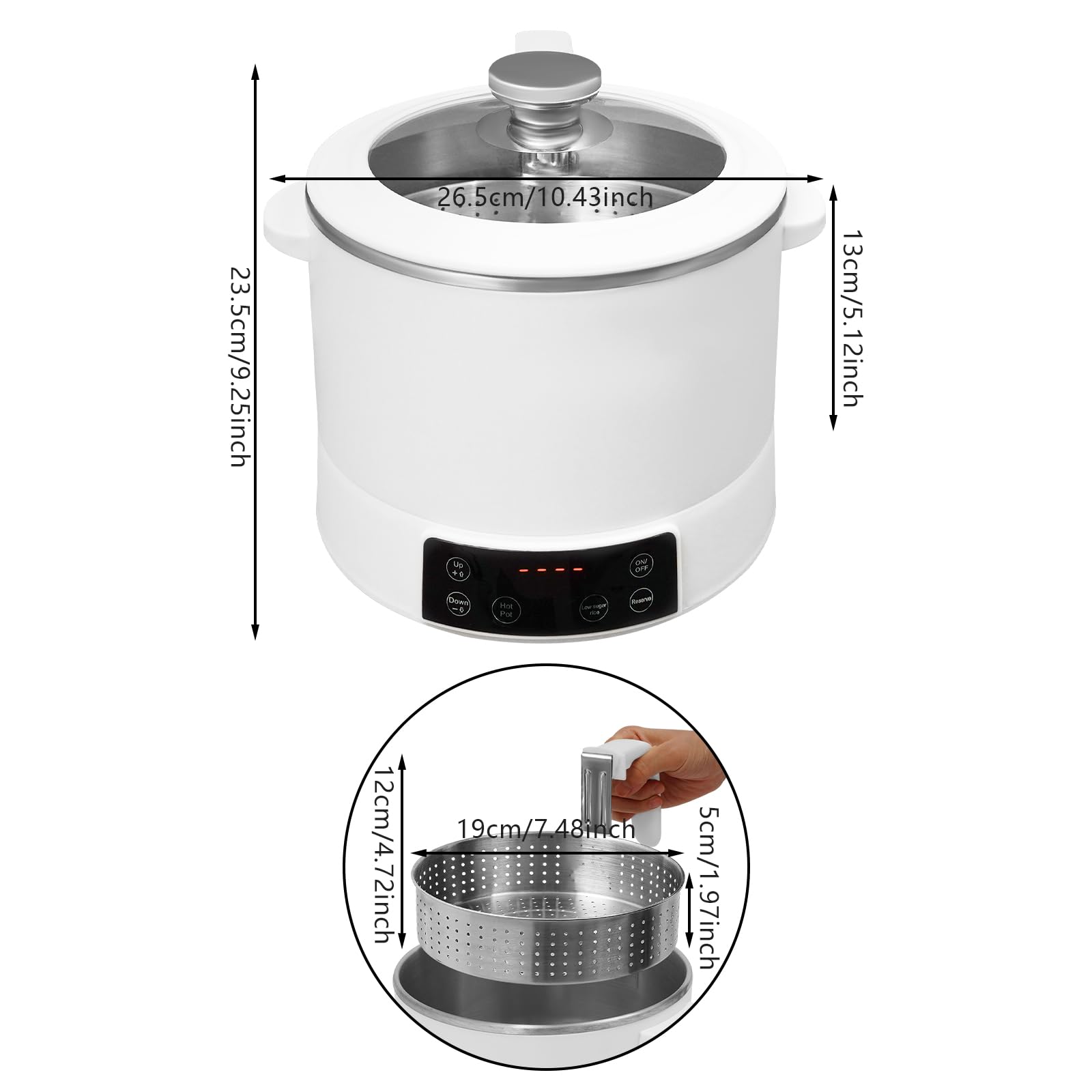 Cuocere riso a basso contenuto di zucchero, 1200 W, elettrico Multifunction Rice Cooker, 3 l, per 1-3 persone, con cucchiaio e misurino (bianco)