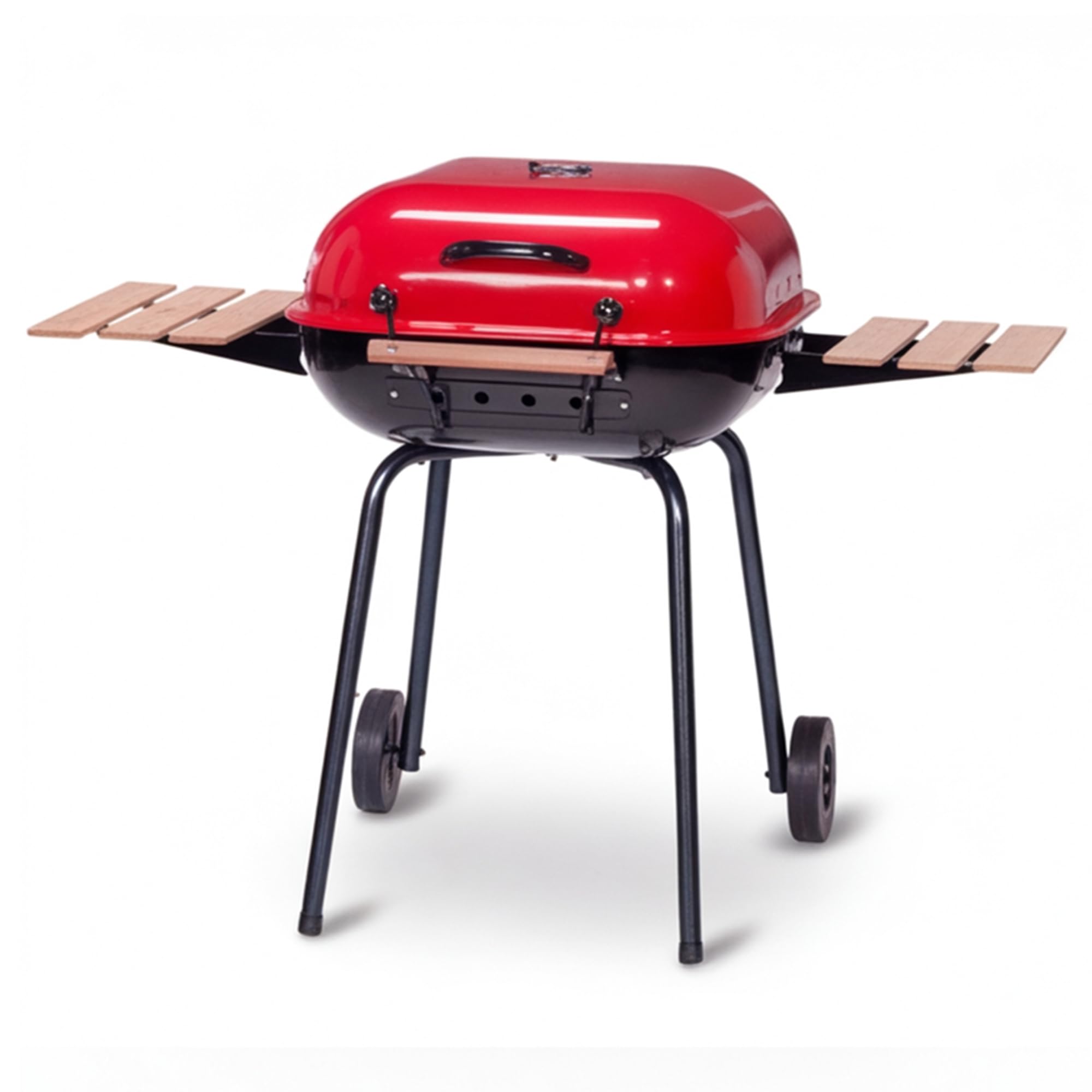 Americana Swinger Charcoal Grill With Two Side Tables, Red