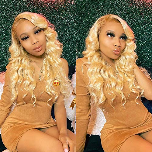 Aopusi 613 Closure with 3 Bundles Blonde Body Wave Bundles with Lace Closure Body Wave Virgin Remy Human Hair Bundles with PU Silk Base Closure Fake Scalp 150% Density Free Part (18 20 22+16，#613)