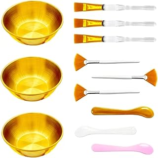 Juego de 12 cuencos y cepillos faciales dorad...