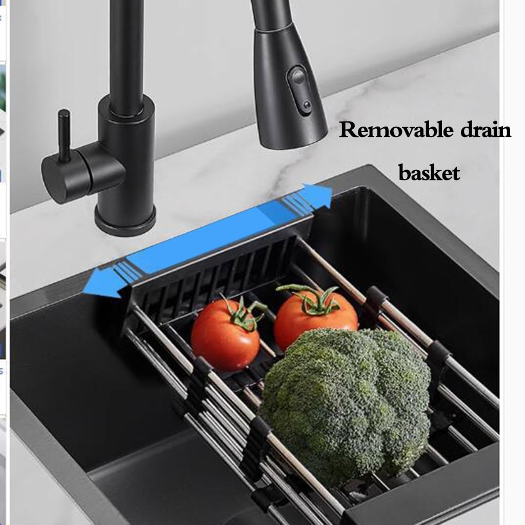 Lavello a sifone con rubinetto in acciaio inox di piccole dimensioni, facile da pulire, lavello da cucina, nero, 38 x 30 x 21 cm
