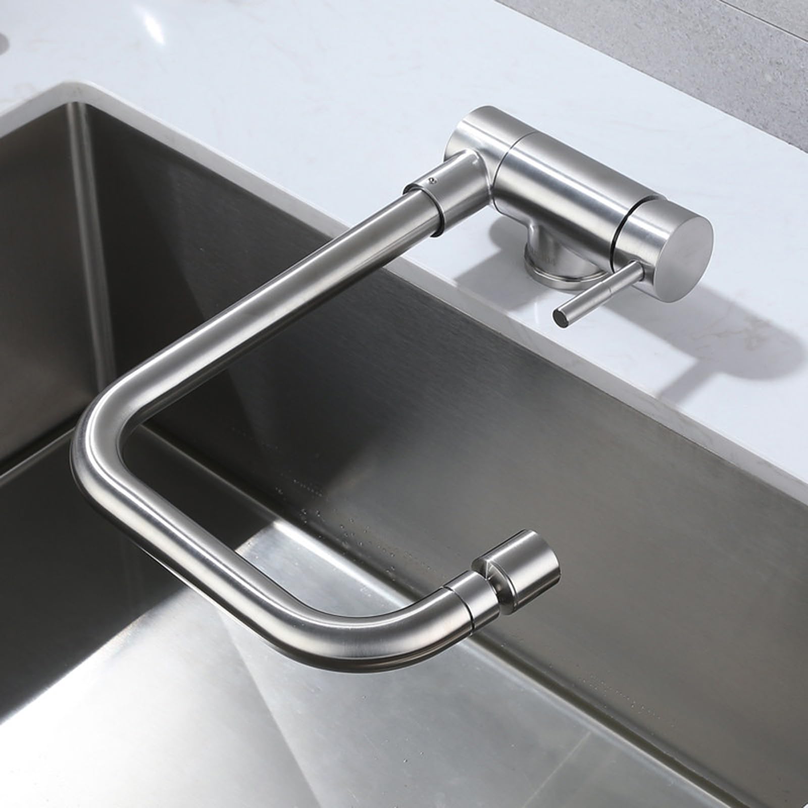 Kitchen Taps Folding for Inside Window, Tap 360° Swivel Sink Mixer with 2 Modes Stainless Steel-Brushed