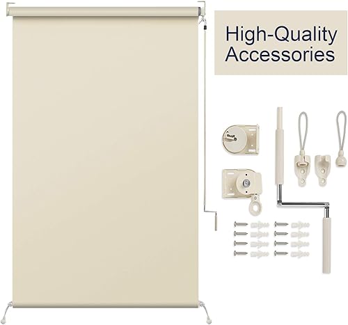 Vista 23 de Sunbox Persianas enrollables impermeables sin cordón para exteriores, tejidas a prueba de viento, persianas enrollables, privacidad y protección UV