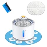 Wonder Creature Cat Water Fountain Stainless Steel, 81oz/2.4L Cat Fountain with Water Level Window and LED Light for Water Shortage Alert, Cat and Dog Fountain with 3 Filters and 1 Mat