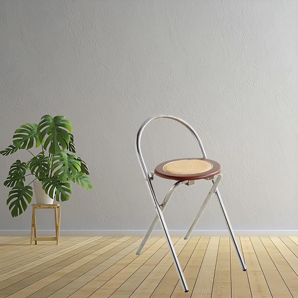 20Inch Wooden Folding Stool Kitchen Breakfast Chair Portable Metal Outdoor Cafe Brown 50cm,Brown-20inch/50cm