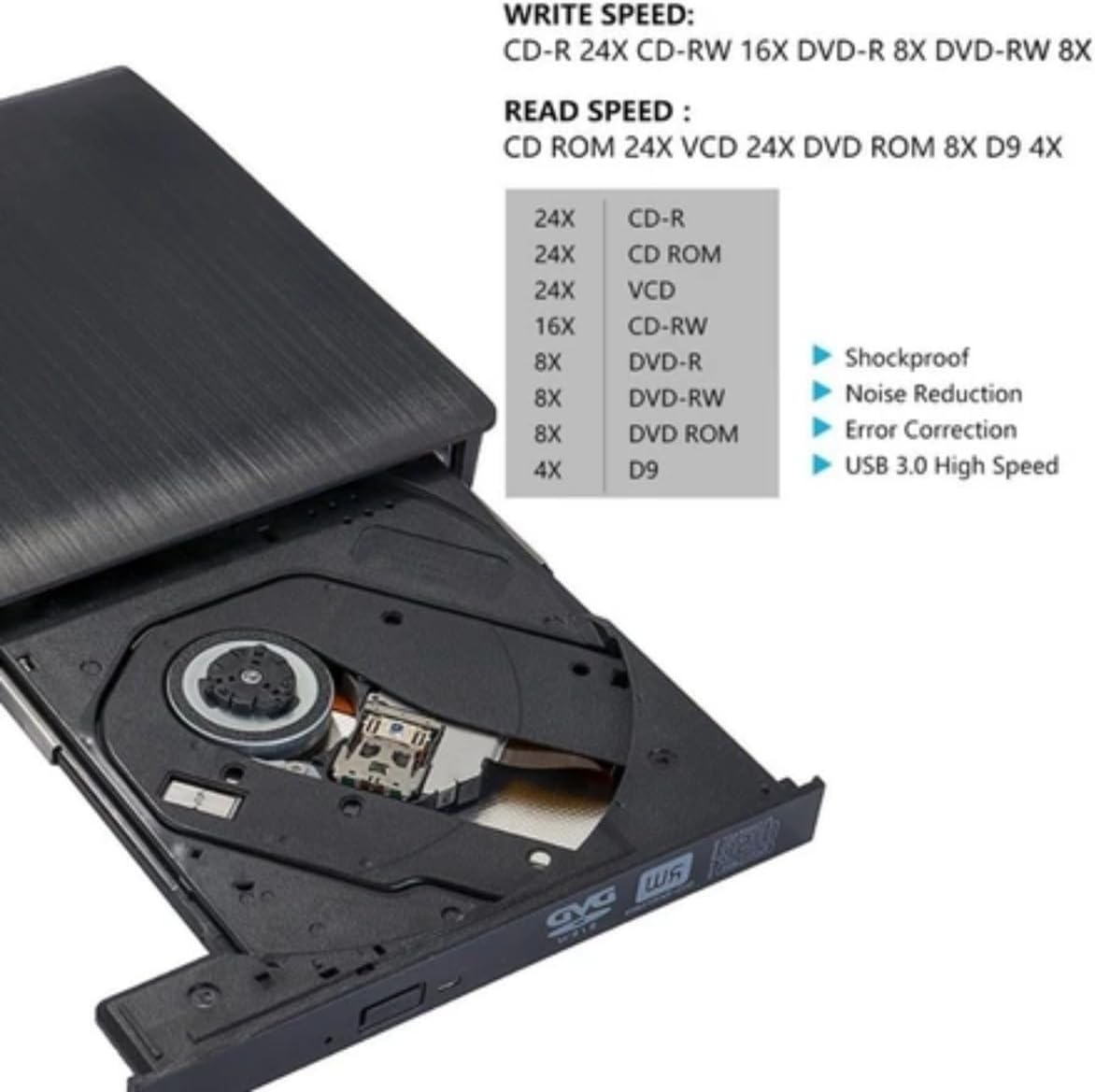 Gravador e Leitor de CD DVD Externo USB 3.0 – Drive Portátil para Notebook, PC e Laptop, Leitura e Gravação Rápida de Discos, Compatível com Windows, Mac e Linux