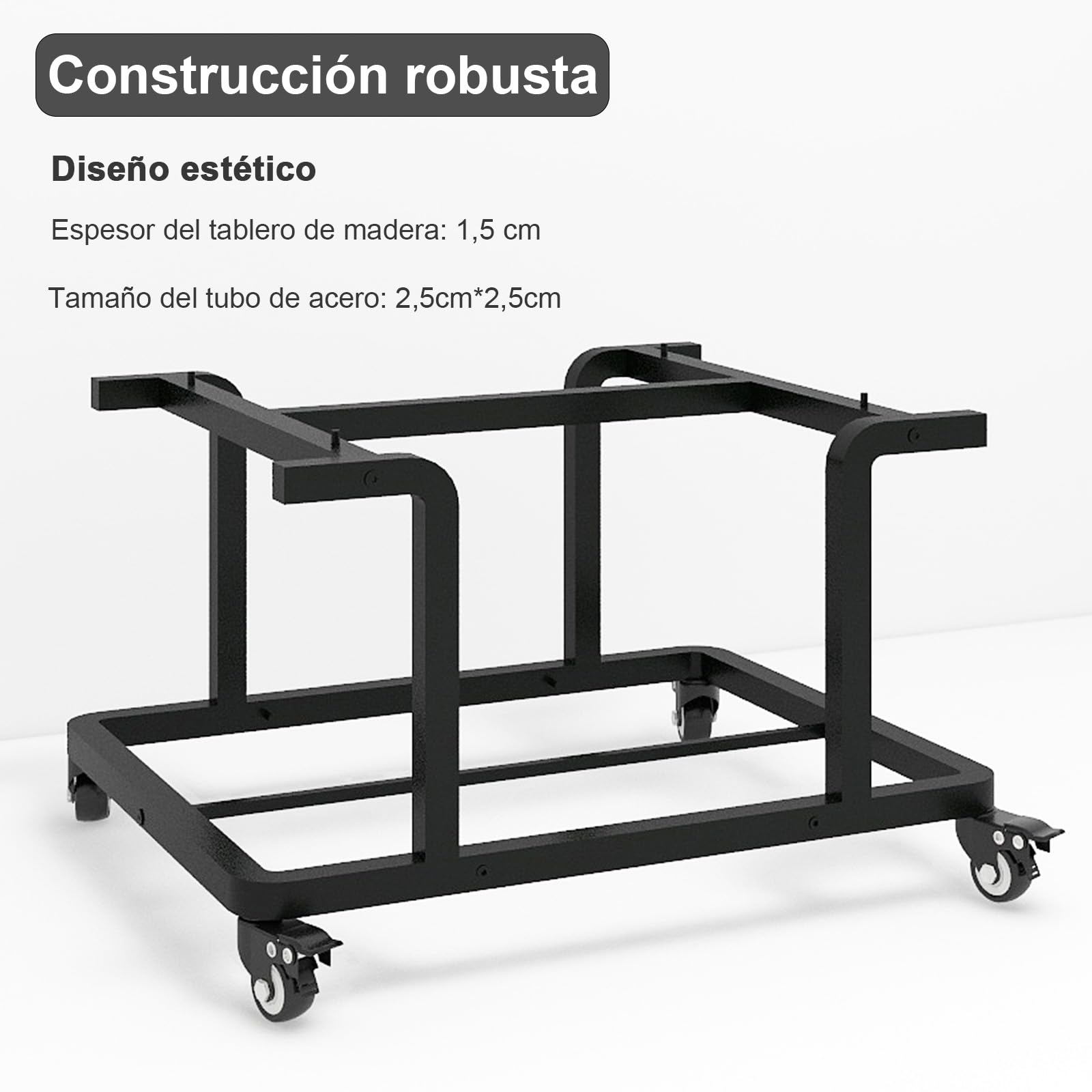 PUNCIA Mesa para Impresora de 2 Niveles con Ruedas 60 x 50 cm Soporte para Impresora Móvil de Madera y Metal con Estante de Almacenamiento para Oficina Hogar Escuela Negro