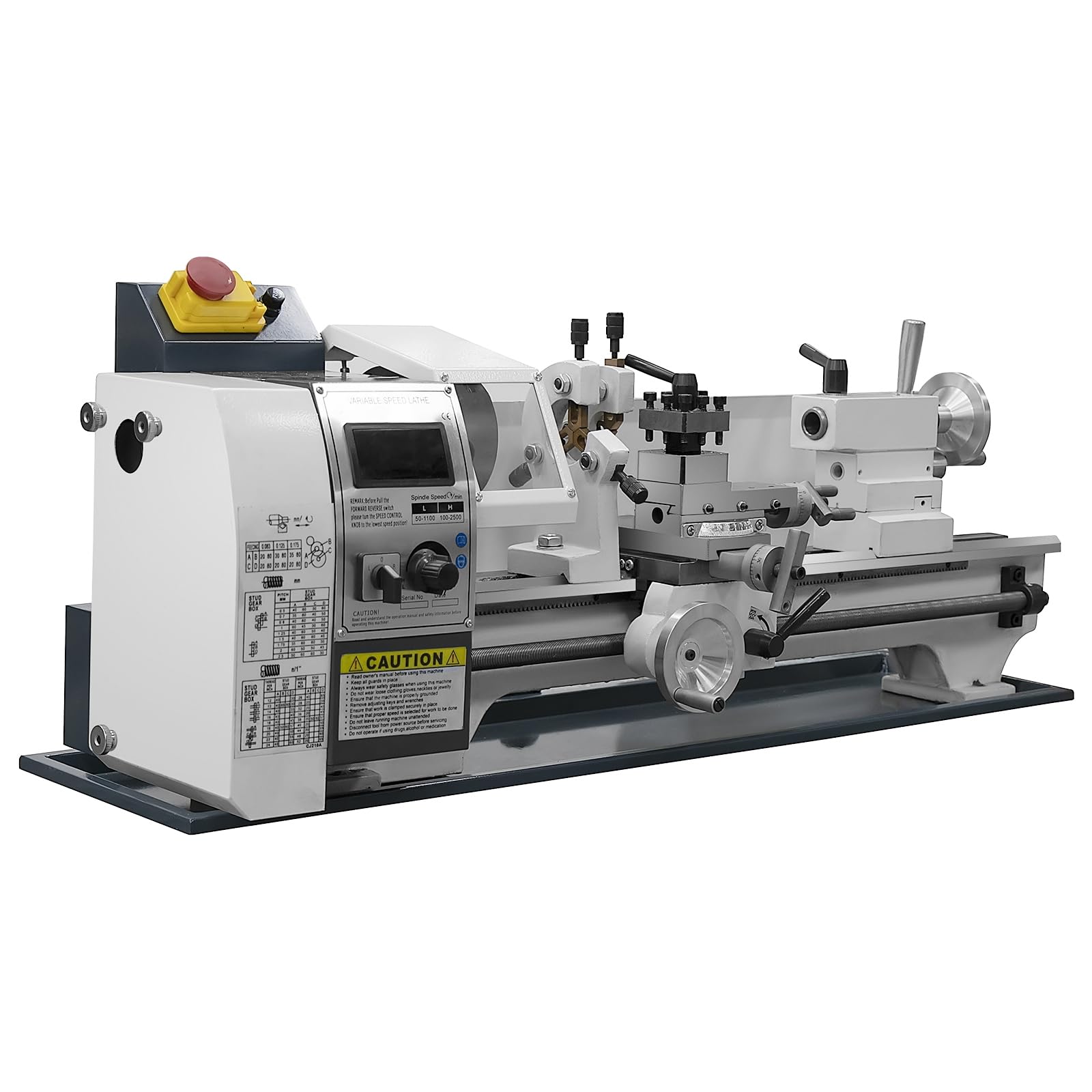 1500W Mini Metalldrehmaschine 220X500MM Mini-Tisch-Metalldrehmaschine Metallgetriebe,mit Werkzeughalter und Mittelhalter,Geschwindigkeitsanzeige,mit Borstendrehmaschine,Variable Drehzahl 0-2500rpm