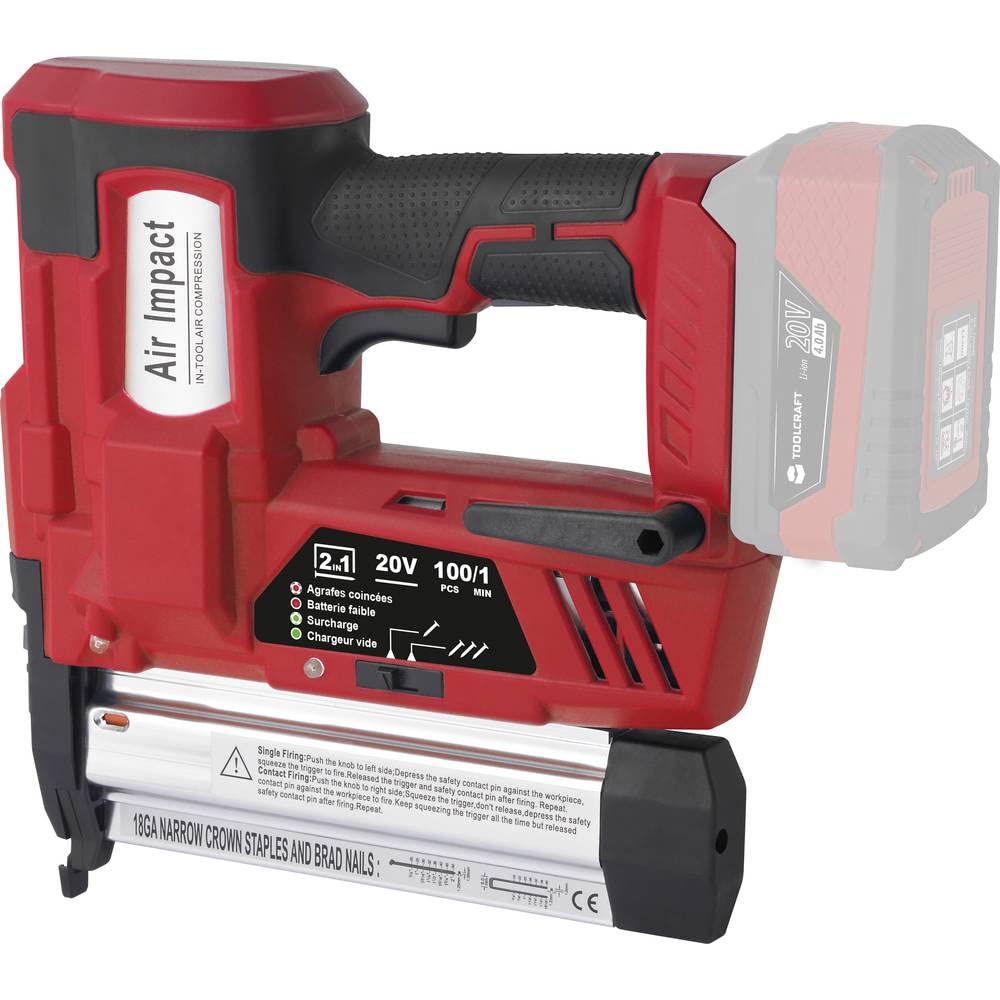 Toolcraft Chiodatrice a batteria | pistola per unghie senza fili | 20 V, 100 Ah | regolazione della profondità | lampada a LED | modello: TAWB-200 | lampada a batteria inclusa | Tensione: 20 V |