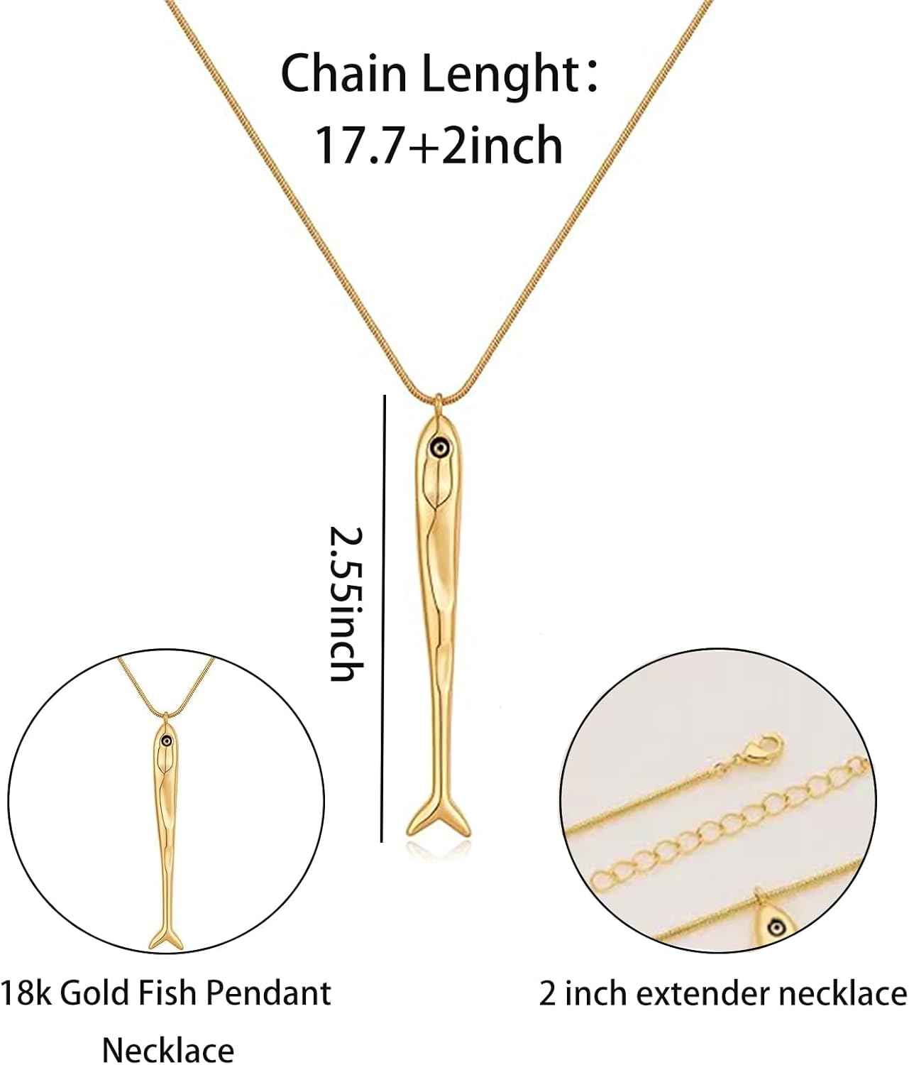 BOFILL 14K Gold Fish Pendant Necklace for Women Vintage Dainty Beach Ocean-Inspired Chain Jewelry - Image 2