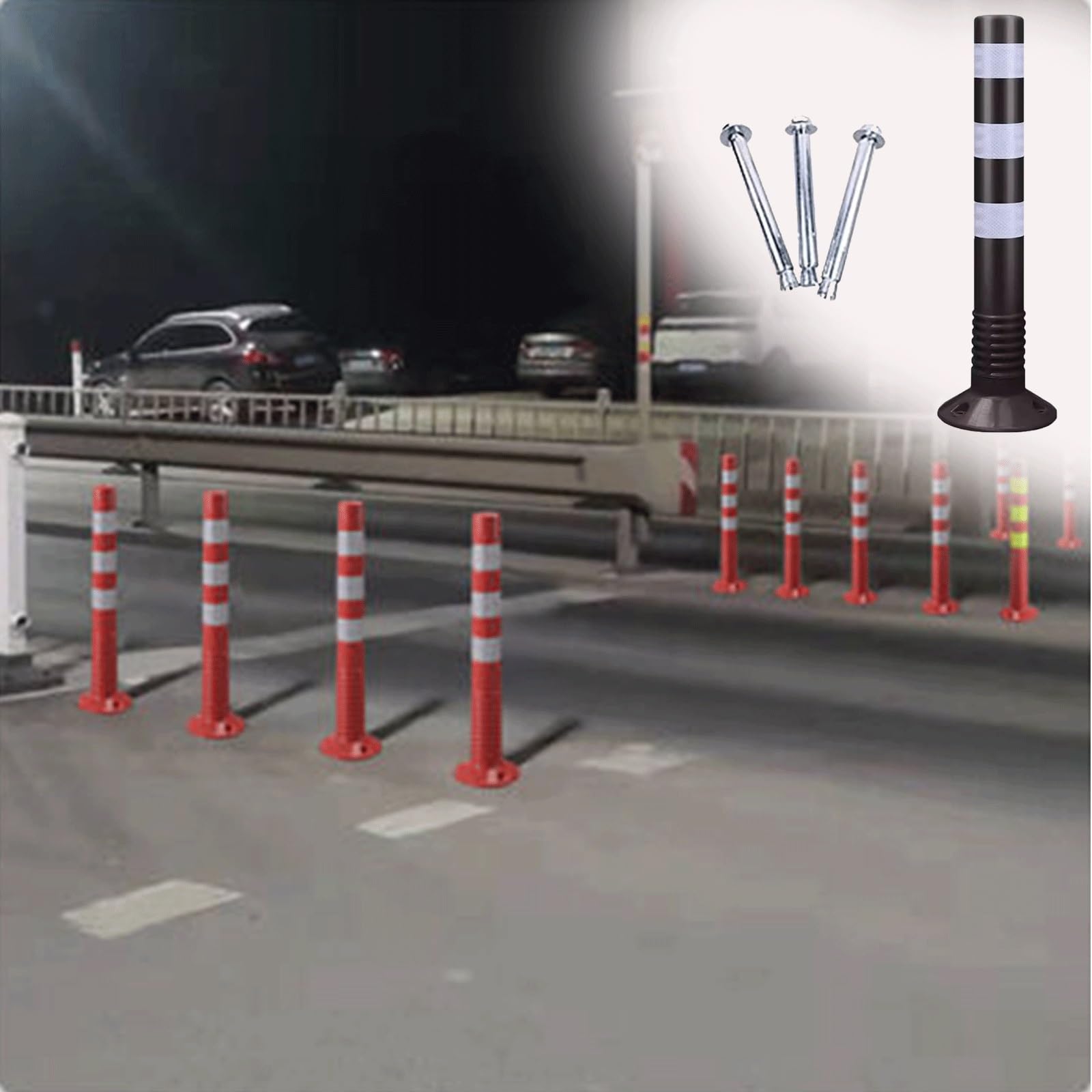 Poteaux de signalisation routière noirs de 76 cm (30 pouces) - Lot de 8 grands cônes avec colliers réfléchissants pour la sécurité routière, les chantiers, les événements sur les parkings et