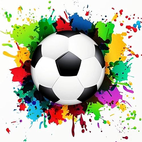 Bunt Fußball 5D DIY Diamond Painting Set, Strass Diamanten Painting Bilder, Diamant Kreuzstich Stickerei Malerei Kits Malen nach Zahlen für Kinder Erwachsene Geschenke Zuhause Dekoration, 30x30 cm Cover