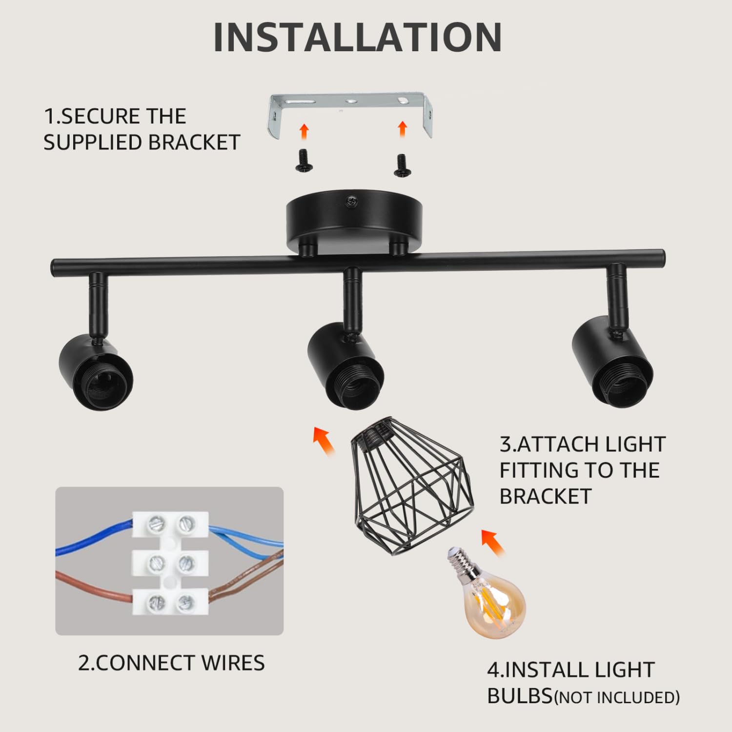 Aigostar LED Deckenstrahler Schwenkbar, Deckenleuchte E14 3 Flammig Schwarz, Spotleuchte Wand, Deckenlampe Spots Led, Wandstrahler für Küche, Wohnzimmer, Schlafzimmer, Ohne Leuchtmittel, 2 Stück