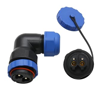 TY28 2 Pin 45A Screw Connection Electrical Power Connector, Female Panel Mount Socket and Male Right Angled 90-Degree Cable Plug, Solder-Free Waterproof Quick-Disconnect for Marine Automotive
