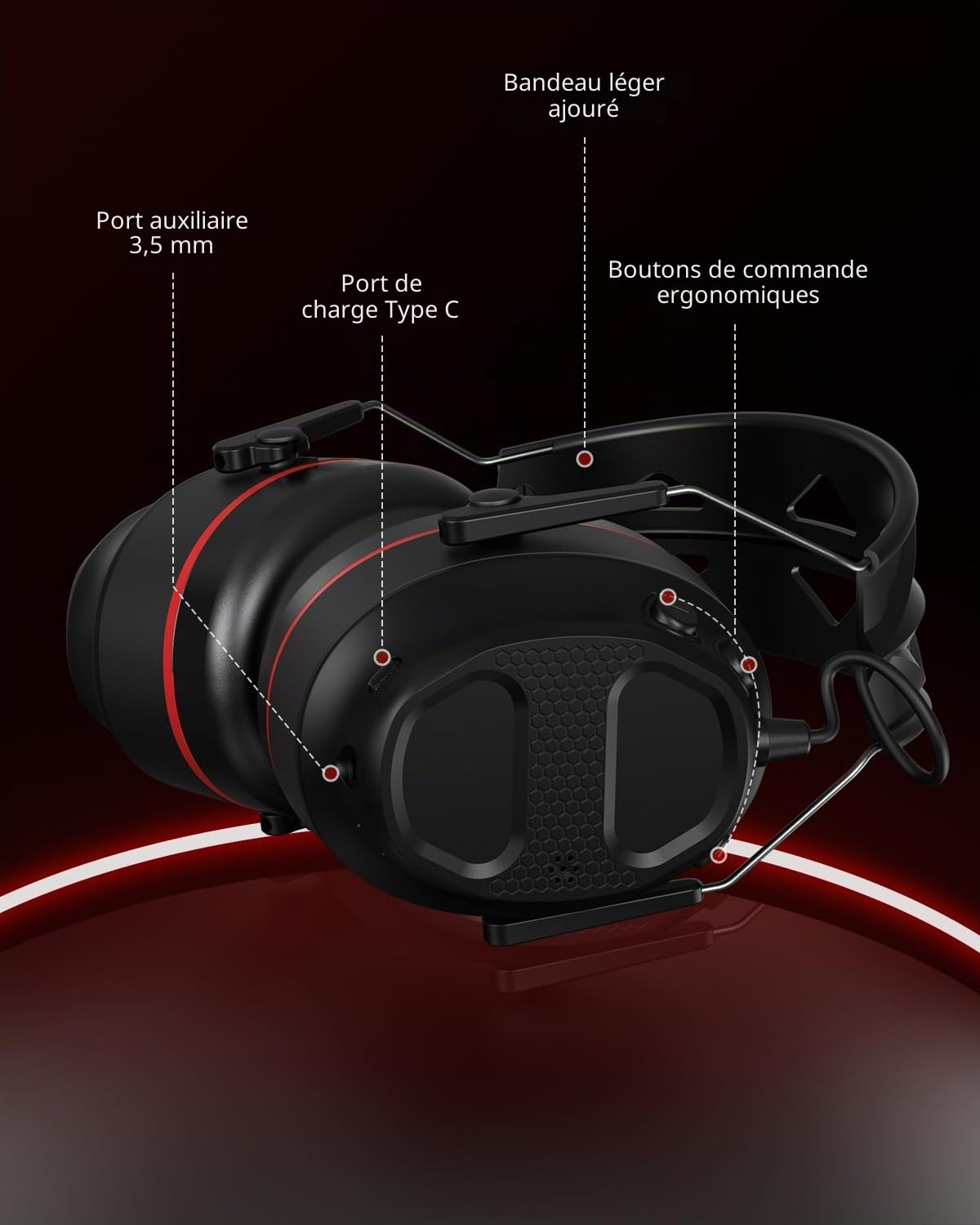 Doohoeek Casque Bluetooth 5.4 rechargeable 1200 mAh, SNR 30 dB, taille réglable, microphone, unisexe, noir