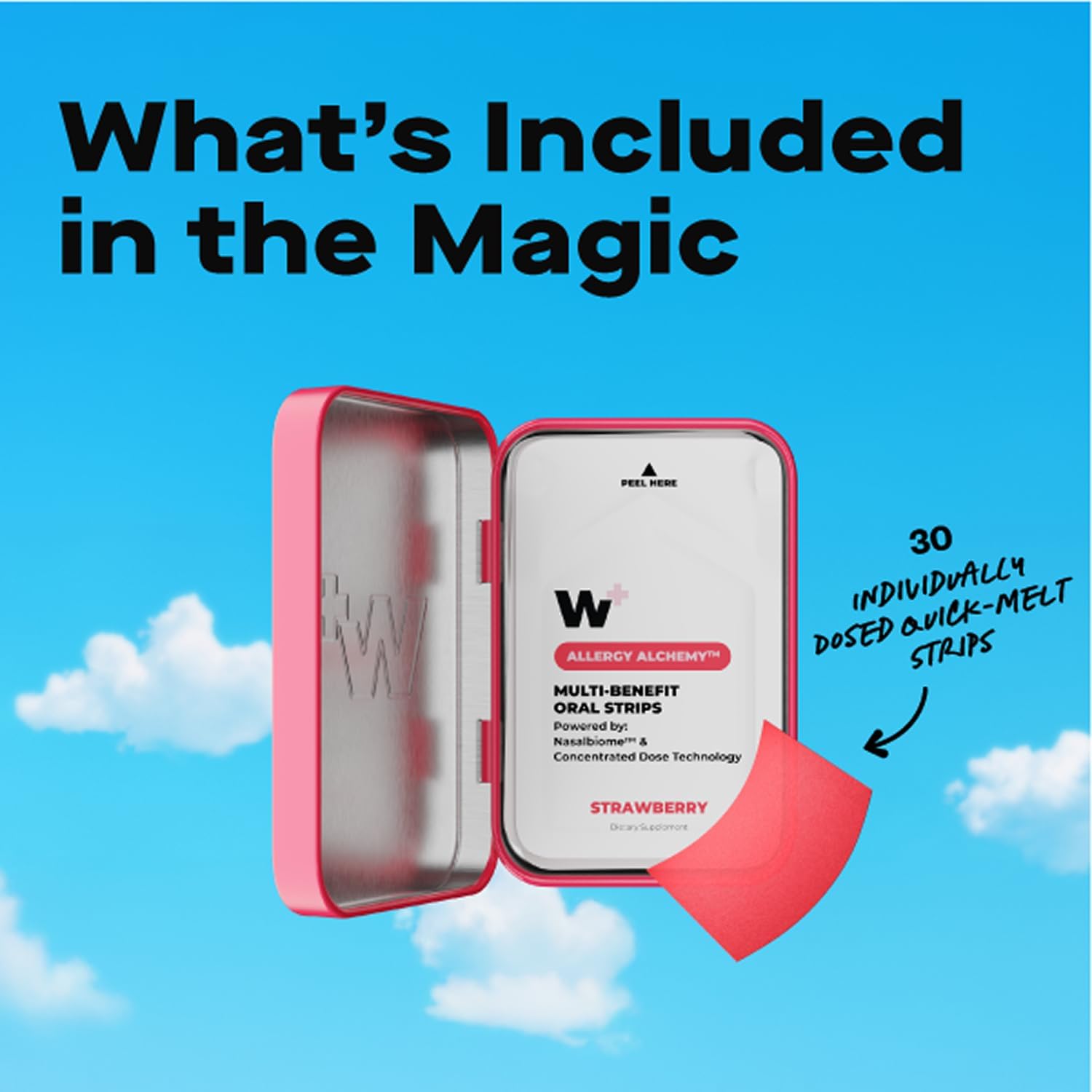 Wizard Wellness Multi-Benefit Oral Strips | Orally Disintegrating Allergy Strips for Sinus Clarity, Brain Fog & Puffiness | with Quercetin, NAC & Probiotics | Drug-Free | Strawberry Flavor | 30 Strips