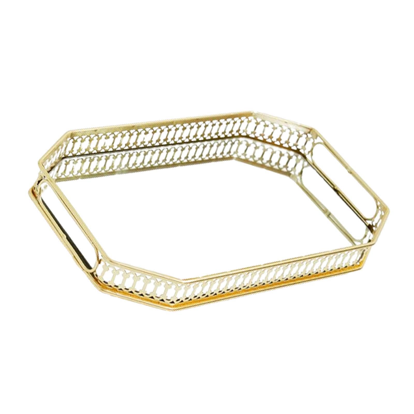 AMSLSIU Practical Mirror Jewelry Tray Organizer Featuring Smooth Storing Makeup And Perfume At Home Or Office Mirror Jewelry Tray Perfume Makeup Storage, Gold, Size B
