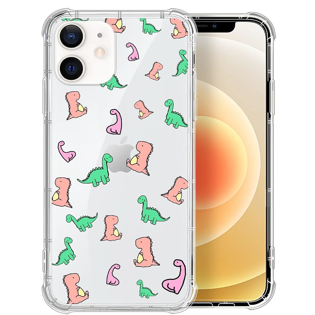 FKBRCL4U for iPhone 11 Case,Clear Green Pink Cute Dinosaur Pattern Graphic for Girl Women Soft Silicone Shock Protection for iPhone 11