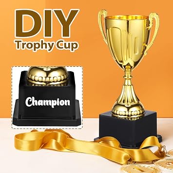 DOITOOL Gold Award Trophie, Plastic Trophy Cup with Black Display Base