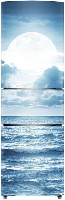 RAIN QUEEN DIY Adhesive Removable Waterproof Vinyl Sticker Decals Printing Paper Decor Fridge Wardrobe Refrigerator Cover Door Nature Landscape (23.6''x70.8'', Moon&Sea)