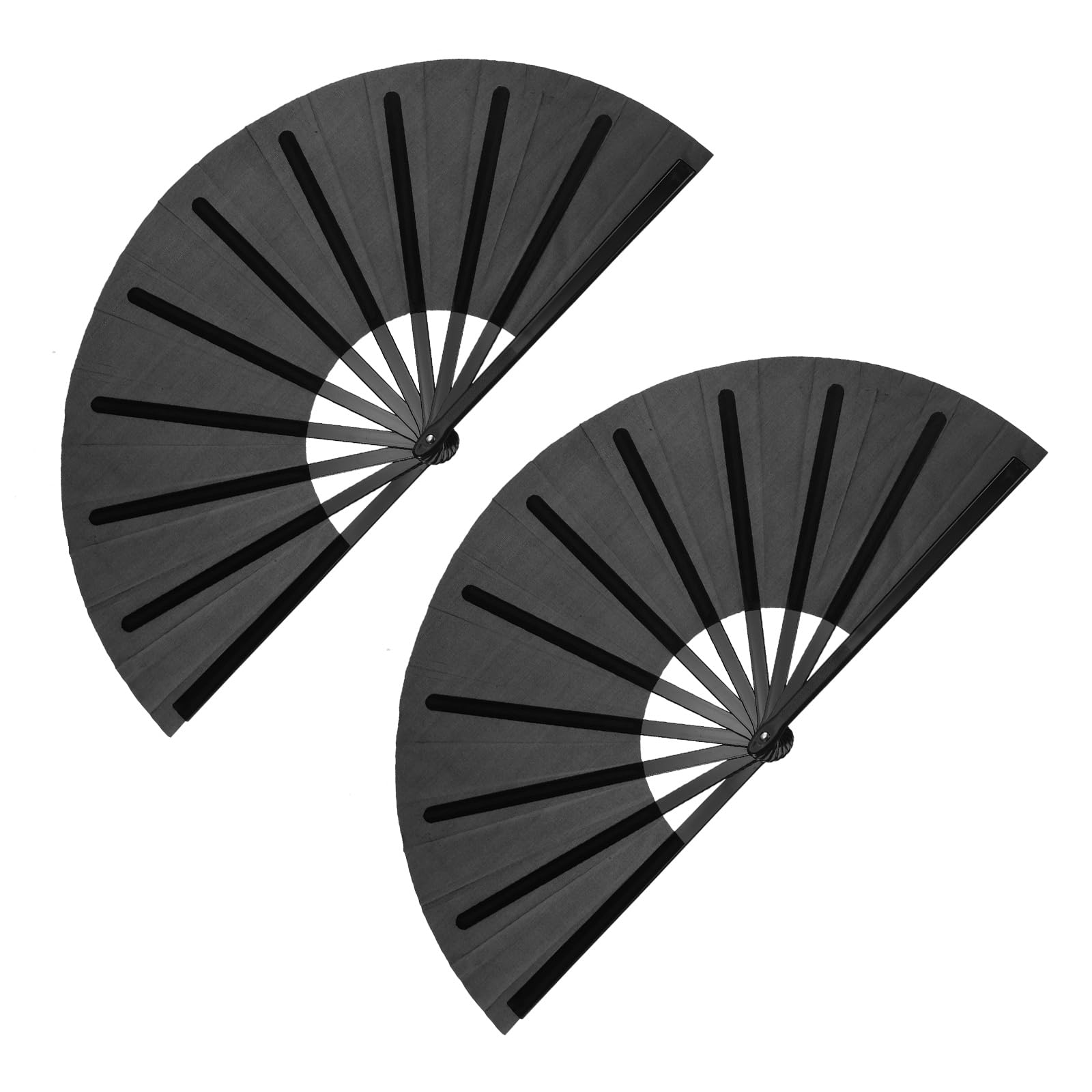 sourcing map 2Pcs Large Folding Hand Rave Fan, Decorative Handheld Folding Hand Clacking Fan for Line Dancing Festival Party Performance Decoration, Black