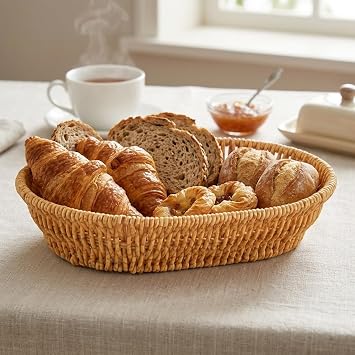 Deconox El Yapımı Doğal Hasır Sepet - Oval Ekmeklik ve Çok Amaçlı Düzenleyici (25,50x18x6 cm)