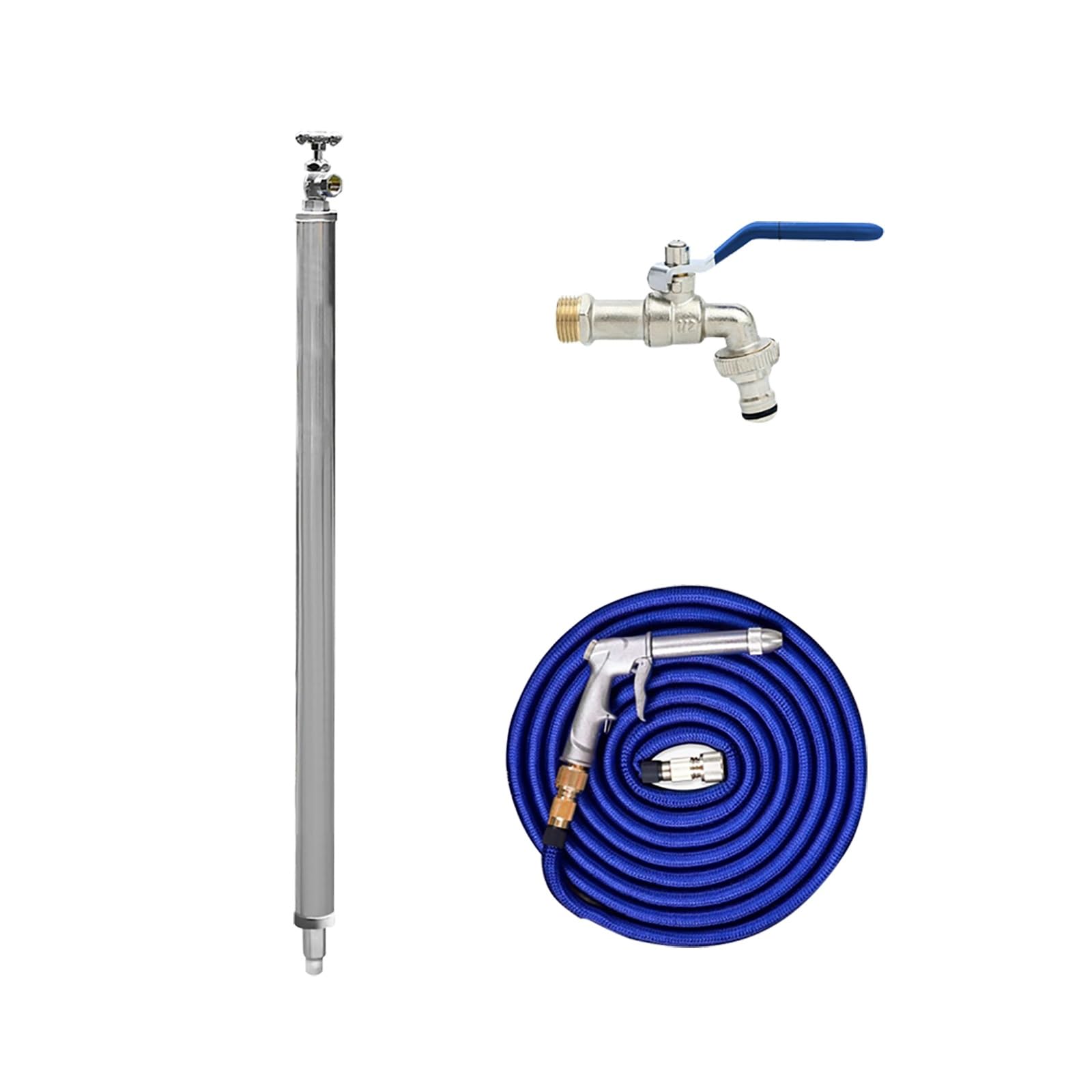 Colonne d'eau Jardin - Robinet extérieur Rond Acier Inoxydable - Colonne d'eau autoportante - Pistolet pulvérisateur 1500 cm - Fournitures essentielles pour l'arrosage