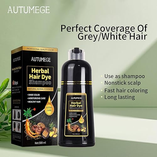 Miniatura 2 de Champú de color negro instantáneo para cabello gris  Champú de tinte fácil 3 en 1  100% cobertura de canas  Coloración de hierbas en minutos para