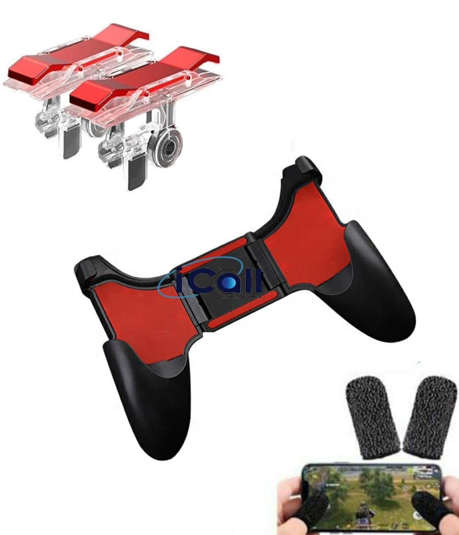 icall Complete Pubg Kit Mobile Remote Controller Gamepad Holder with PUBG Triggers and Anti-Slip Thumb Sleeve for All Smartphones (1Pcs Pubg Remote Handle + 1Pair Wings Trigger + 1Pair Finger Sleeve)-image-33