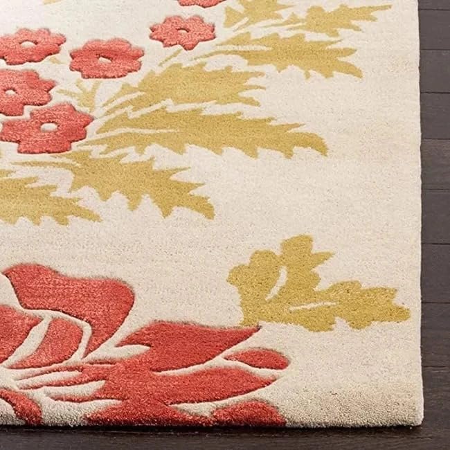 10x14 Ft Hand Tufted Wool Area Rug, Floral Cream Red & Olive Design, Premium Handmade Carpet for Living Room, Bedroom & Home Décor