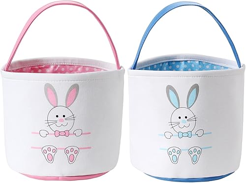 Cesta de Pascua para niños, cesta de lona con estampado de conejo, cesta de caza de huevos, bolsa de mano, bolsa de almacenamiento de juguetes de