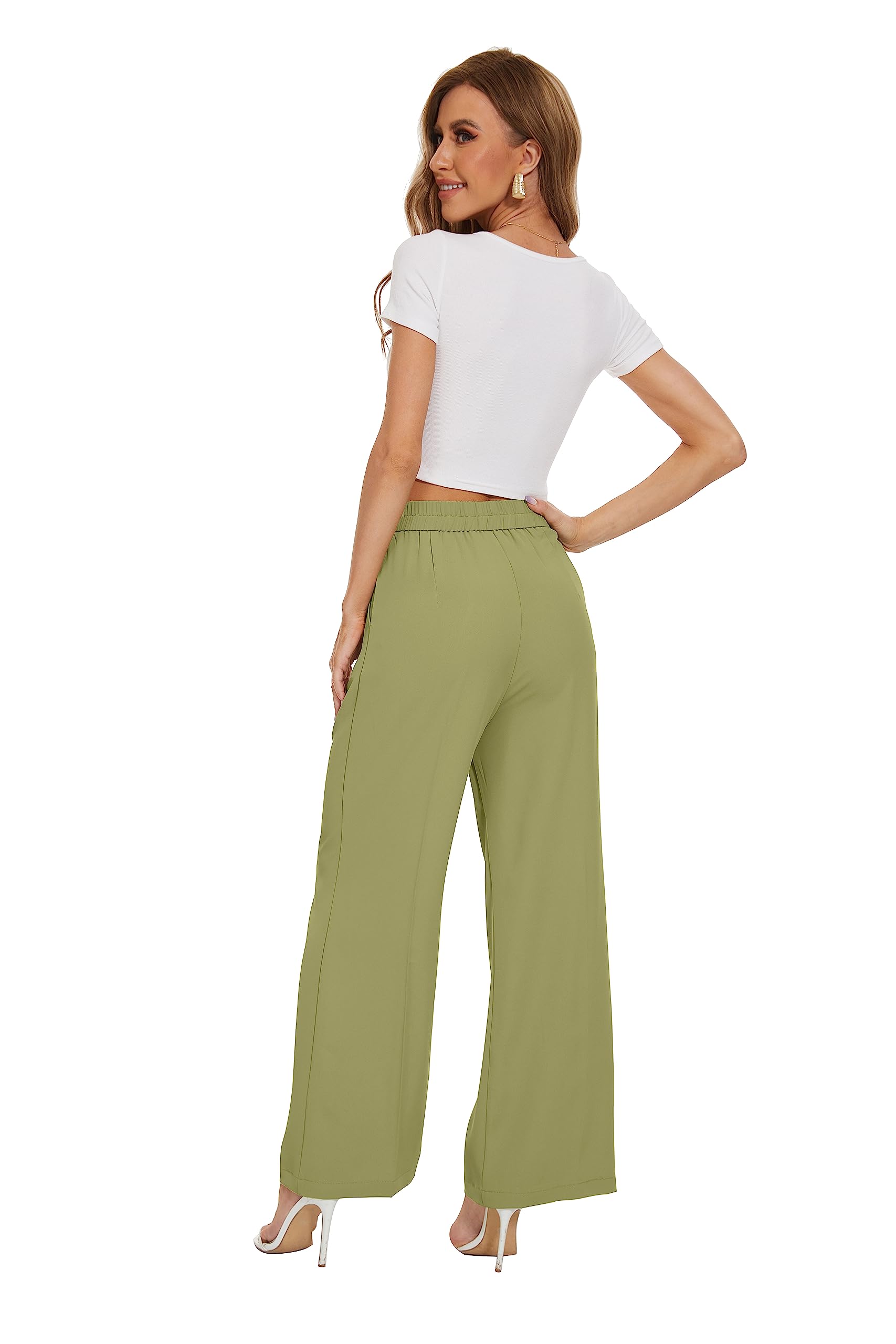 FUNYYZO Wide Leg Pants Women's High Elastic Waisted in The Back Business Work Trousers Long Straight Suit Pants